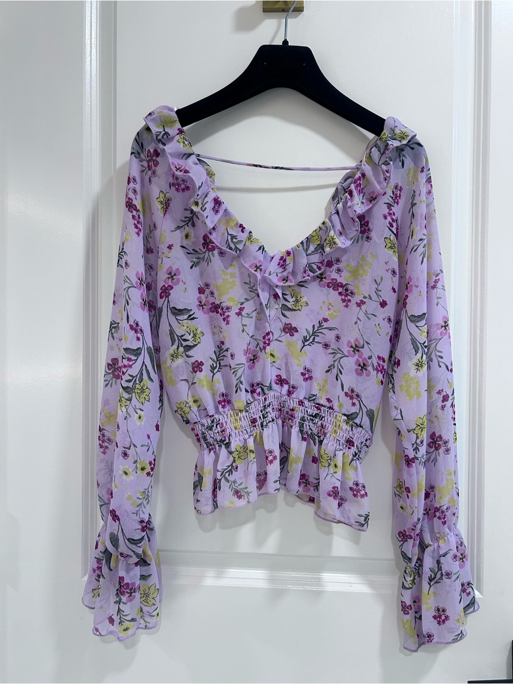 Agaci Floral Ruffle Peplum Blouse - Lavender